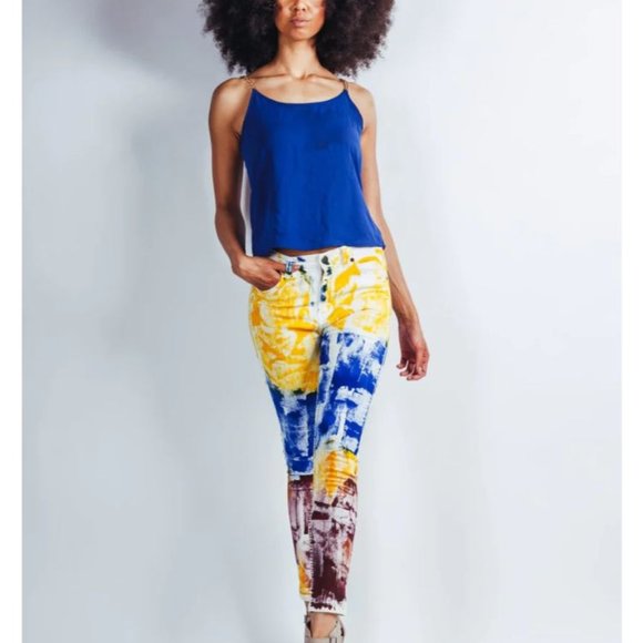 Painted Jeans Mid Rise Skinny Jeans MultiColor Stretch Jeans Painted Denim - Picture 2 of 4